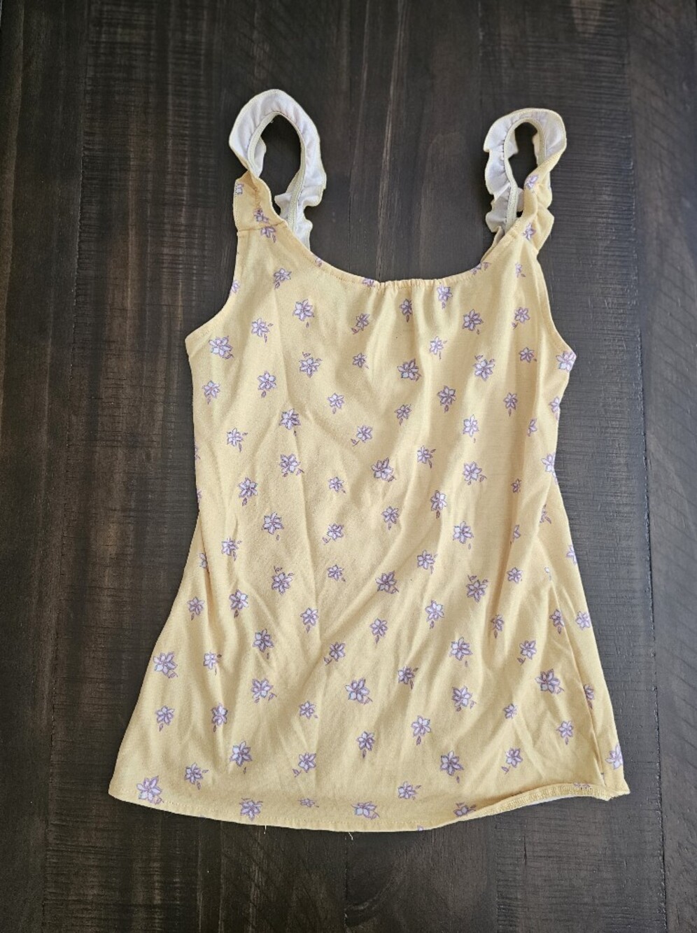 Yellow Floral Tank Top with Lilac Flowers